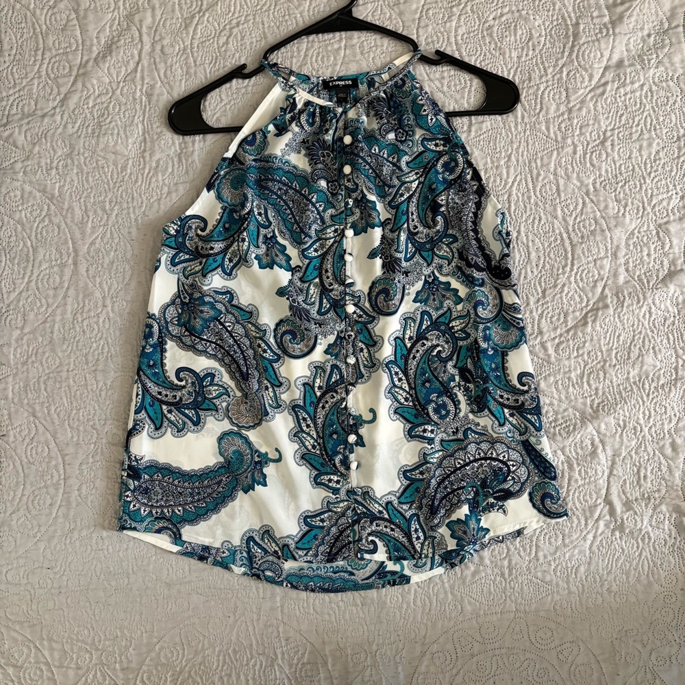 Express Blue and White Paisley Halter Top